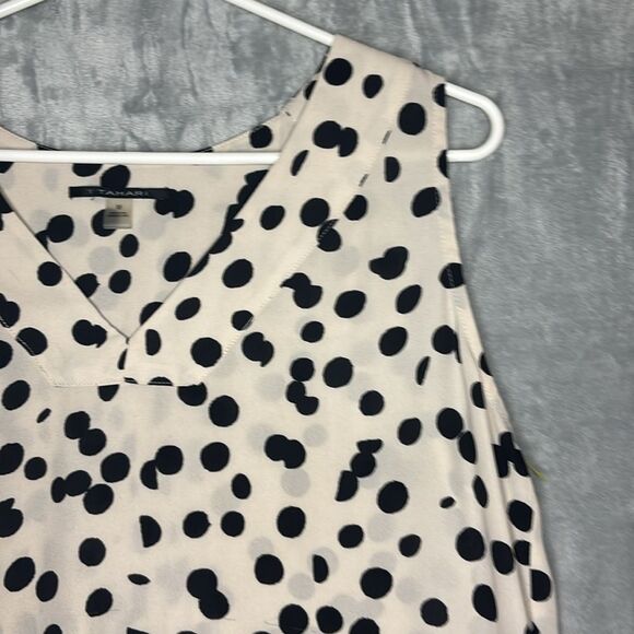 Tahari Off White Polka Dot Tank Flowy Pleated Back Detail Size Medium - Picture 3 of 8